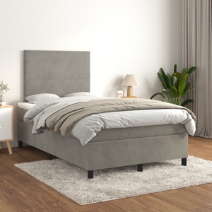 vidaXL, vidaXL Boxspringbett mit Matratze Hellgrau 120x200 cm Samt, vidaXL Boxspringbett mit Matratze Hellgrau 120x200 cm Samt