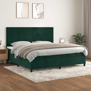 vidaXL, vidaXL Boxspringbett mit Matratze Dunkelgrün 200x200 cm Samt