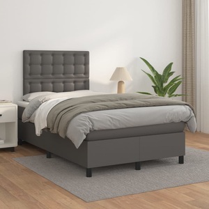 vidaXL, vidaXL Boxspringbett mit Matratze Grau 120x200 cm Kunstleder, vidaXL Boxspringbett mit Matratze Grau 120x200 cm Kunstleder