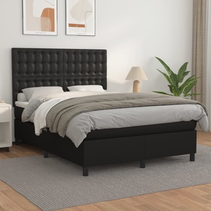 vidaXL, vidaXL Boxspringbett mit Matratze Schwarz 140x200 cm Kunstleder, vidaXL Boxspringbett mit Matratze Schwarz 140x200 cm Kunstleder