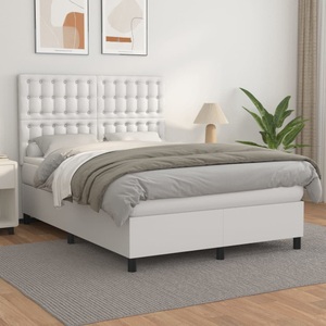 vidaXL, vidaXL Boxspringbett mit Matratze Weiß 140x200 cm Kunstleder