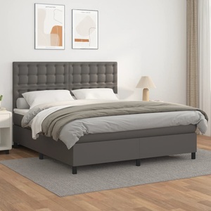 vidaXL, vidaXL Boxspringbett mit Matratze Grau 180x200 cm Kunstleder