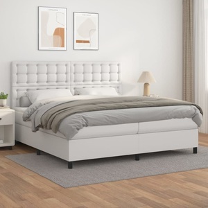 vidaXL, vidaXL Boxspringbett mit Matratze Weiß 200x200 cm Kunstleder