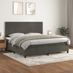 vidaXL, vidaXL Boxspringbett mit Matratze Dunkelgrau 200x200 cm Samt, vidaXL Boxspringbett mit Matratze Dunkelgrau 200x200 cm Samt