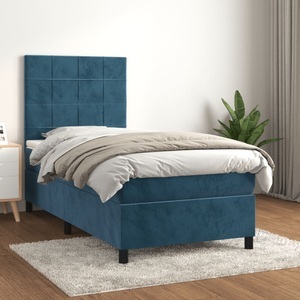 vidaXL, vidaXL Boxspringbett mit Matratze Dunkelblau 100x200 cm Samt, vidaXL Boxspringbett mit Matratze Dunkelblau 100x200 cm Samt