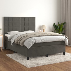 vidaXL, vidaXL Boxspringbett mit Matratze Dunkelgrau 140x200 cm Samt