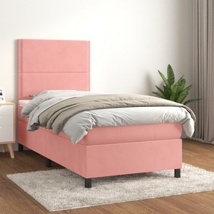 vidaXL, vidaXL Boxspringbett mit Matratze Rosa 100x200 cm Samt, vidaXL Boxspringbett mit Matratze Rosa 100x200 cm Samt