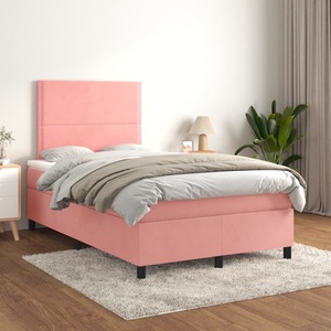 vidaXL, vidaXL Boxspringbett mit Matratze Rosa 120x200 cm Samt, vidaXL Boxspringbett mit Matratze Rosa 120x200 cm Samt