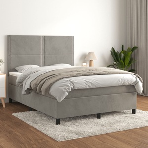 vidaXL, vidaXL Boxspringbett mit Matratze Hellgrau 140x200 cm Samt, vidaXL Boxspringbett mit Matratze Hellgrau 140x200 cm Samt