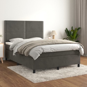 vidaXL, vidaXL Boxspringbett mit Matratze Dunkelgrau 140x200 cm Samt, vidaXL Boxspringbett mit Matratze Dunkelgrau 140x200 cm Samt