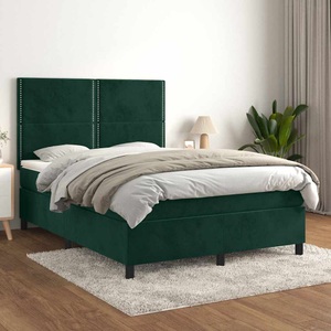 vidaXL, vidaXL Boxspringbett mit Matratze Dunkelgrün 140x200 cm Samt