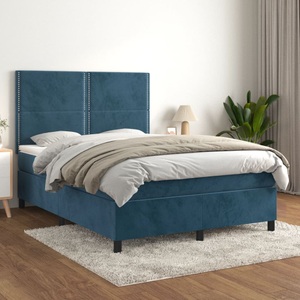 vidaXL, vidaXL Boxspringbett mit Matratze Dunkelblau 140x200 cm Samt, vidaXL Boxspringbett mit Matratze Dunkelblau 140x200 cm Samt