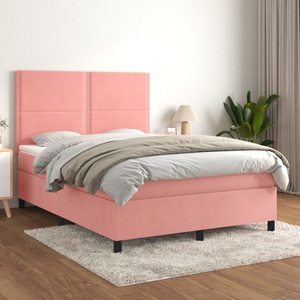 vidaXL, vidaXL Boxspringbett mit Matratze Rosa 140x200 cm Samt