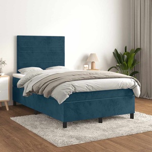 vidaXL, vidaXL Boxspringbett mit Matratze Dunkelblau 120x200 cm Samt