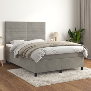 vidaXL, vidaXL Boxspringbett mit Matratze Hellgrau 140x200 cm Samt, vidaXL Boxspringbett mit Matratze Hellgrau 140x200 cm Samt