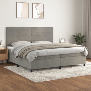 vidaXL, vidaXL Boxspringbett mit Matratze Hellgrau 200x200 cm Samt, vidaXL Boxspringbett mit Matratze Hellgrau 200x200 cm Samt