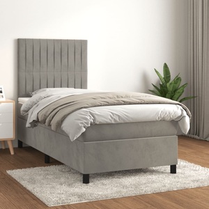 vidaXL, vidaXL Boxspringbett mit Matratze Hellgrau 100x200 cm Samt, vidaXL Boxspringbett mit Matratze Hellgrau 100x200 cm Samt