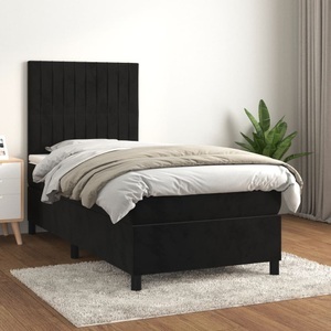 vidaXL, vidaXL Boxspringbett mit Matratze Schwarz 100x200 cm Samt, vidaXL Boxspringbett mit Matratze Schwarz 100x200 cm Samt