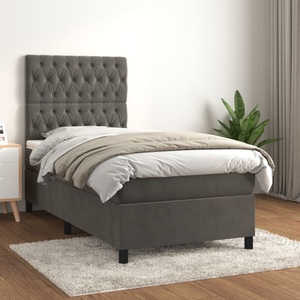 vidaXL, vidaXL Boxspringbett mit Matratze Dunkelgrau 100x200 cm Samt