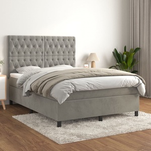 vidaXL, vidaXL Boxspringbett mit Matratze Hellgrau 140x200 cm Samt