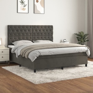 vidaXL, vidaXL Boxspringbett mit Matratze Dunkelgrau 160x200 cm Samt, vidaXL Boxspringbett mit Matratze Dunkelgrau 160x200 cm Samt