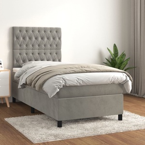 vidaXL, vidaXL Boxspringbett mit Matratze Hellgrau 90x190 cm Samt