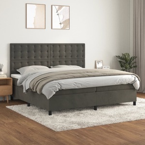 vidaXL, vidaXL Boxspringbett mit Matratze Dunkelgrau 200x200 cm Samt