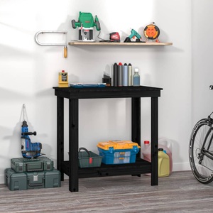 vidaXL, vidaXL Werkbank Schwarz 80x50x80 cm Massivholz Kiefer, vidaXL Werkbank Schwarz 80x50x80 cm Massivholz Kiefer