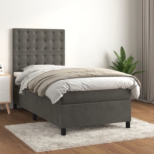 vidaXL, vidaXL Boxspringbett mit Matratze Dunkelgrau 100x200 cm Samt, vidaXL Boxspringbett mit Matratze Dunkelgrau 100x200 cm Samt