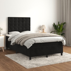 vidaXL, vidaXL Boxspringbett mit Matratze Schwarz 120x200 cm Samt, vidaXL Boxspringbett mit Matratze Schwarz 120x200 cm Samt