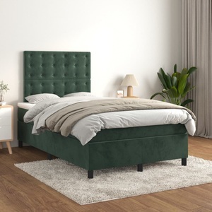 vidaXL, vidaXL Boxspringbett mit Matratze Dunkelgrün 120x200 cm Samt, vidaXL Boxspringbett mit Matratze Dunkelgrün 120x200 cm Samt