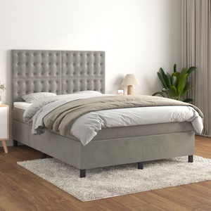 vidaXL, vidaXL Boxspringbett mit Matratze Hellgrau 140x200 cm Samt