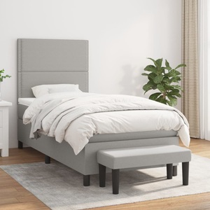 vidaXL, vidaXL Boxspringbett mit Matratze Hellgrau 90x200 cm Stoff, vidaXL Boxspringbett mit Matratze Hellgrau 90x200 cm Stoff