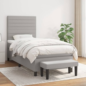 vidaXL, vidaXL Boxspringbett mit Matratze Hellgrau 90x200 cm Stoff, vidaXL Boxspringbett mit Matratze Hellgrau 90x200 cm Stoff