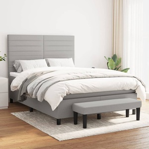 vidaXL, vidaXL Boxspringbett mit Matratze Hellgrau 140x200 cm Stoff, vidaXL Boxspringbett mit Matratze Hellgrau 140x200 cm Stoff
