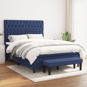 vidaXL, vidaXL Boxspringbett mit Matratze Blau 140x200 cm Stoff, vidaXL Boxspringbett mit Matratze Blau 140x200 cm Stoff