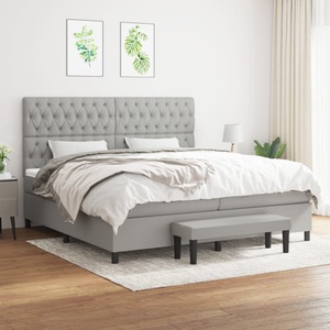 vidaXL, vidaXL Boxspringbett mit Matratze Hellgrau 200x200 cm Stoff