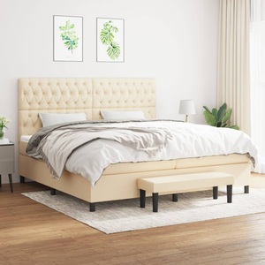 vidaXL, vidaXL Boxspringbett mit Matratze Creme 200x200 cm Stoff