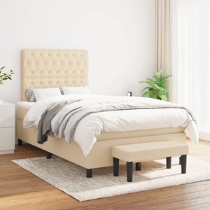 vidaXL, vidaXL Boxspringbett mit Matratze Creme 120x200 cm Stoff, vidaXL Boxspringbett mit Matratze Creme 120x200 cm Stoff
