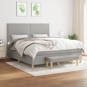 vidaXL, vidaXL Boxspringbett mit Matratze Hellgrau 160x200 cm Stoff, vidaXL Boxspringbett mit Matratze Hellgrau 160x200 cm Stoff