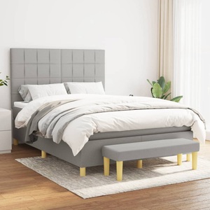 vidaXL, vidaXL Boxspringbett mit Matratze Hellgrau 140x200 cm Stoff, vidaXL Boxspringbett mit Matratze Hellgrau 140x200 cm Stoff