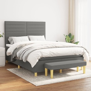 vidaXL, vidaXL Boxspringbett mit Matratze Dunkelgrau 140x200 cm Stoff, vidaXL Boxspringbett mit Matratze Dunkelgrau 140x200 cm Stoff