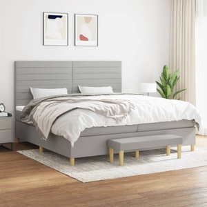 vidaXL, vidaXL Boxspringbett mit Matratze Hellgrau 200x200 cm Stoff, vidaXL Boxspringbett mit Matratze Hellgrau 200x200 cm Stoff