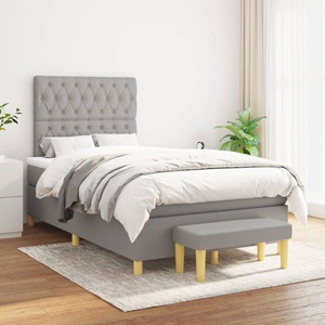 vidaXL, vidaXL Boxspringbett mit Matratze Hellgrau 120x200 cm Stoff, vidaXL Boxspringbett mit Matratze Hellgrau 120x200 cm Stoff
