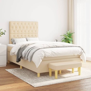 vidaXL, vidaXL Boxspringbett mit Matratze Creme 120x200 cm Stoff, vidaXL Boxspringbett mit Matratze Creme 120x200 cm Stoff