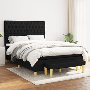vidaXL, vidaXL Boxspringbett mit Matratze Schwarz 140x200 cm Stoff, vidaXL Boxspringbett mit Matratze Schwarz 140x200 cm Stoff