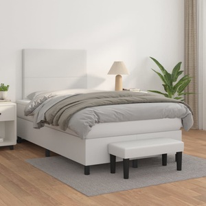vidaXL, vidaXL Boxspringbett mit Matratze Weiß 120x200 cm Kunstleder, vidaXL Boxspringbett mit Matratze Weiß 120x200 cm Kunstleder