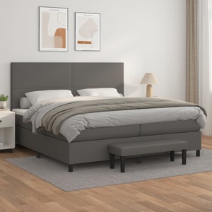 vidaXL, vidaXL Boxspringbett mit Matratze Grau 200x200 cm Kunstleder