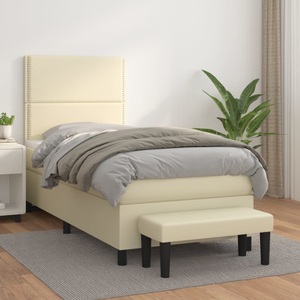 vidaXL, vidaXL Boxspringbett mit Matratze Creme 90x200 cm Kunstleder, 