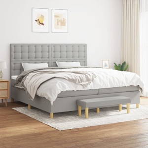 vidaXL, vidaXL Boxspringbett mit Matratze Hellgrau 200x200 cm Stoff, vidaXL Boxspringbett mit Matratze Hellgrau 200x200 cm Stoff